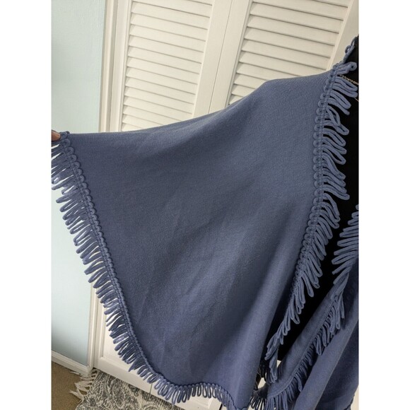 Coldwater Creek Women's One Sz Ruana Fringe Knit Wrap Shawl Cape Periwinkle Boho - Picture 4 of 9